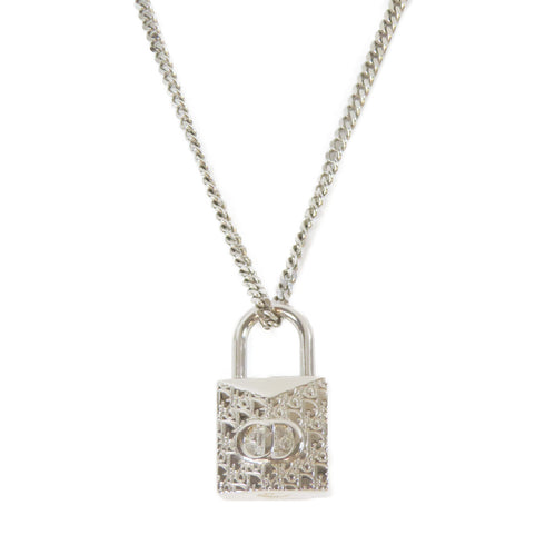 Christian Dior CD SHW Lock Necklace Metal Silver