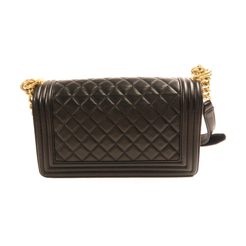 CHANEL CC GHW Boy 25 Chain Shoulder Bag Lambskin Leather Black