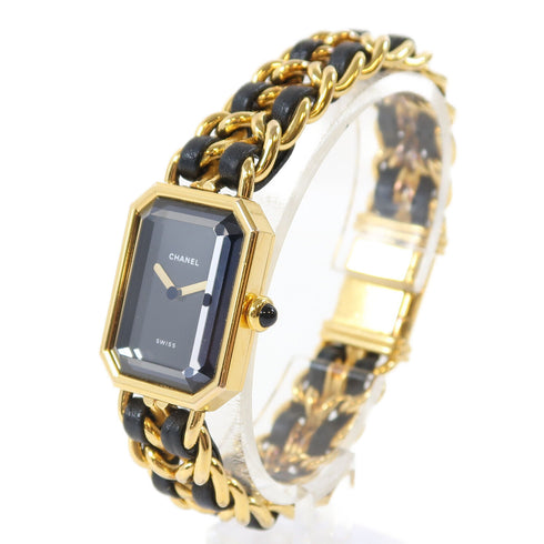 CHANEL CC Premiere Quartz Watch H0001-L Gold Plated/Leather Black