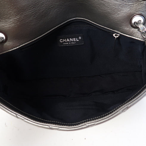 CHANEL Quilted CC SHW Chain Shoulder Bag Calfskin Leather Silver