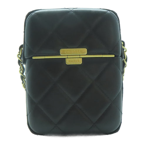 CHANEL Quilted CC GHW Plexi Box Bag Chain Shoulder AS2635 Lambskin Leather Black