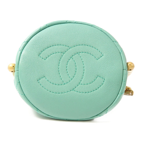 CHANEL CC GHW Pearl Bucket Shoulder Bag Lambskin Leather Green