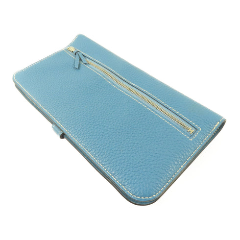 HERMES PHW Dogon MM Long Wallet Clemence Leather Blue Jeans