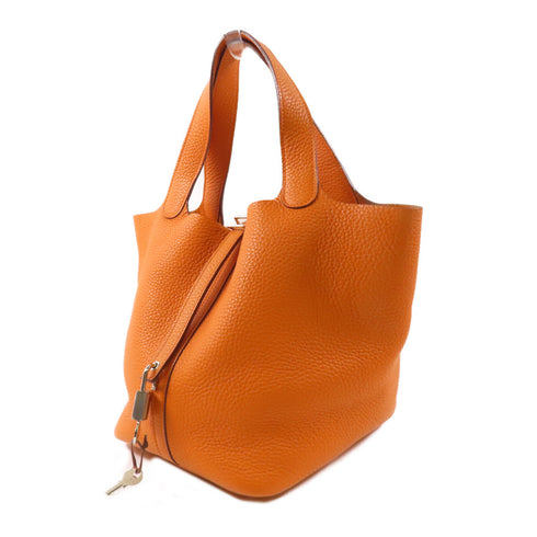 HERMES PHW Picotin MM Tote Bag Taurillon Clemence Leather Orange