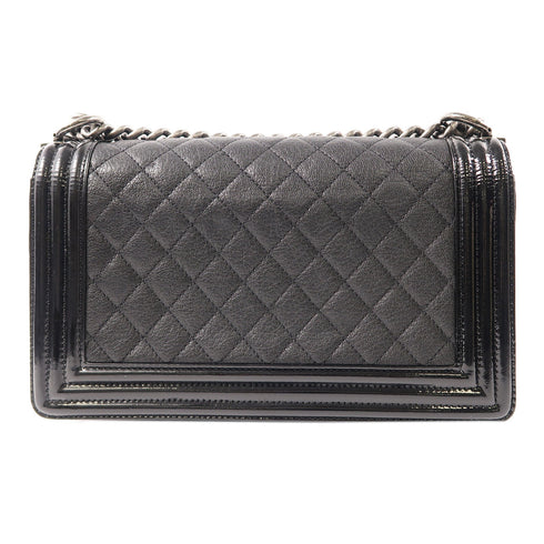 CHANEL Quilted CC SHW Chanel Boy Chain Shoulder Bag Calfskin Leather Black