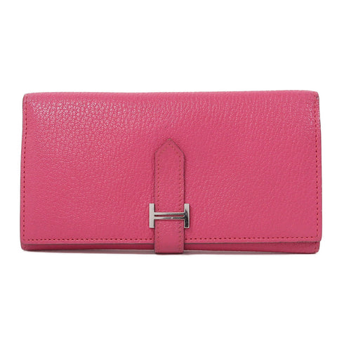 HERMES PHW Bearn Long Wallet Chevre Leather Pink