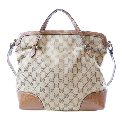 GUCCI GG GHW 2 Way Shoulder Bag Handbag Canvas Brown