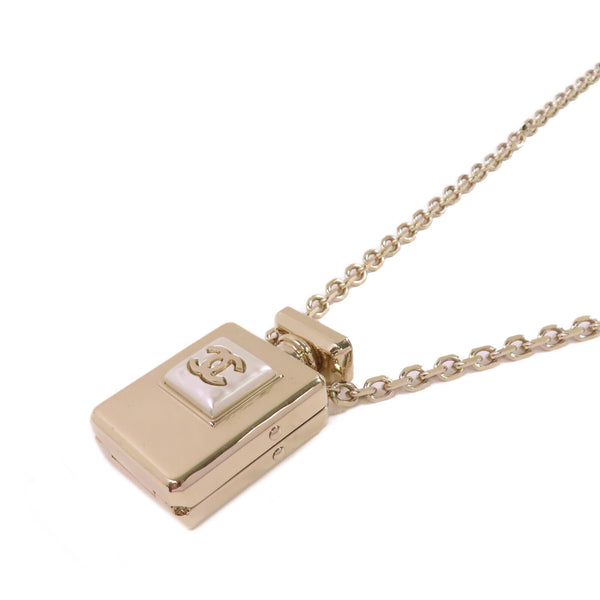 CHANEL CC GHW Locket Necklace B22S Metal PVC Gold Tone Color White