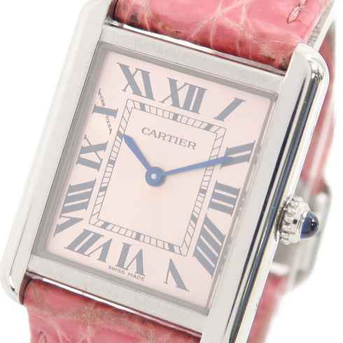 CARTIER Tank Solo Quartz Watch W5200000 Stainless Steel/Leather Pink