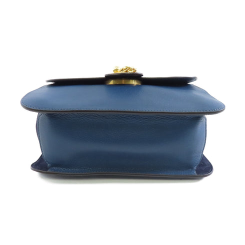 Chloe GHW Sacs Porte Epau 2way Shoulder Bag Calfskin Leather Blue