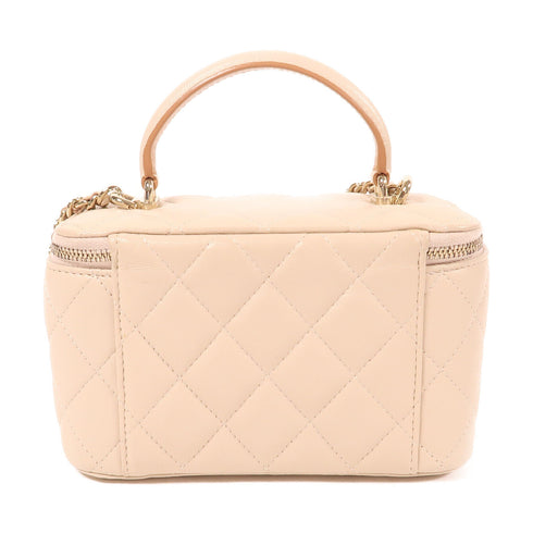 CHANEL CC GHW Vanity Case 2 Way Shoulder Bag Lambskin Leather Beige