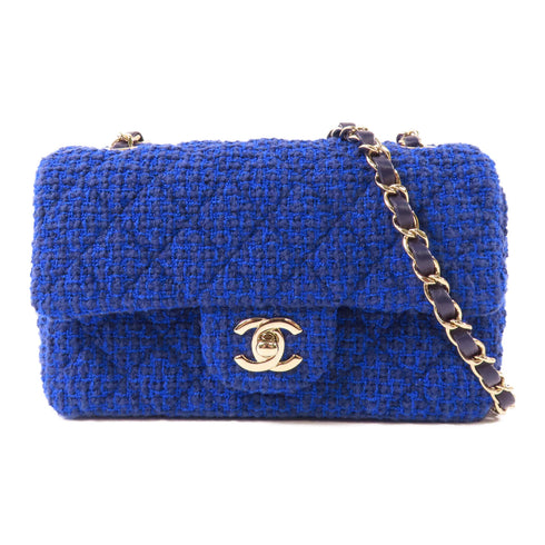 CHANEL CC GHW Mini Classic 20 Chain Shoulder Bag Tweed Blue
