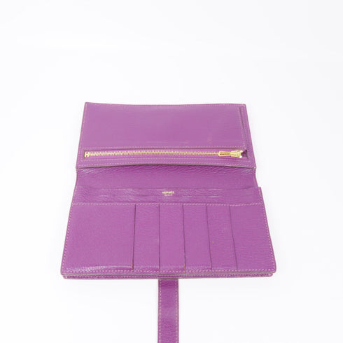 HERMES GHW Bearn Long Wallet Chevre Leather Amethyst Purple