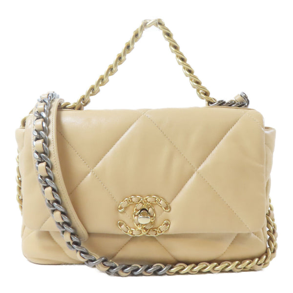 CHANEL Quilted CC GHW Chanel 19 Large 2way Chain Shoulder AS1161 Lambskin Beige