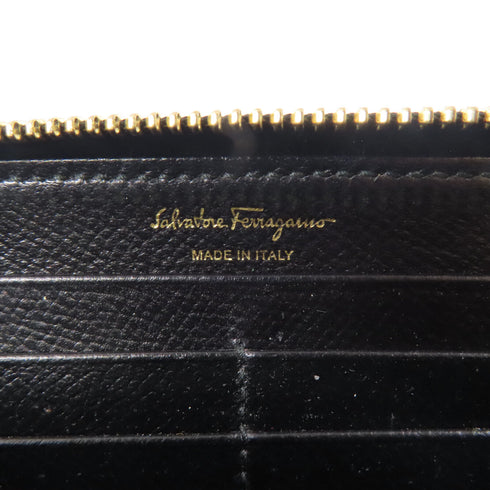SALVATORE FERRAGAMO GHW Zipper Long Wallet Calfskin Leather Black