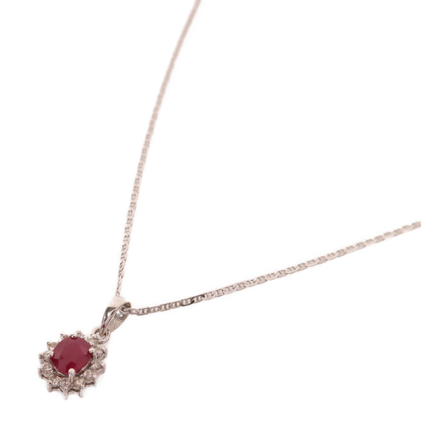 Jewelry Ruby Necklace 2.3g 18K White Gold