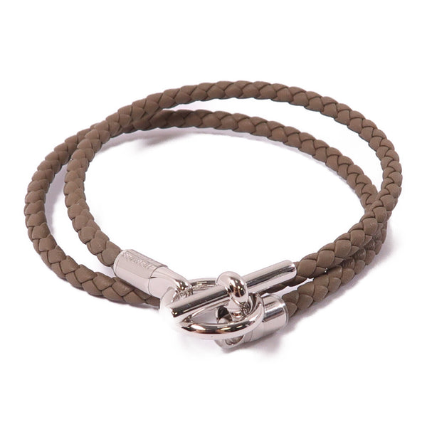 HERMES PHW Collier Glenan Necklace Leather 18/Etoupe