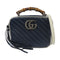 GUCCI GG SHW GG Marmont 2 Way Shoulder Bag Handbag 602270 Calfskin/Bamboo Navy
