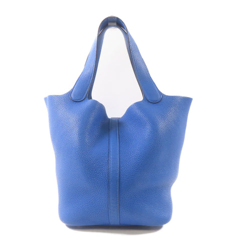HERMES PHW Picotin MM Tote Bag Handbag Clemence Leather Bleu Zellige Blue