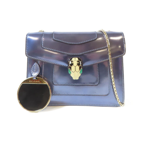 BVLGARI SHW Serpenti Forever Shoulder Bag Patent Leather Blue