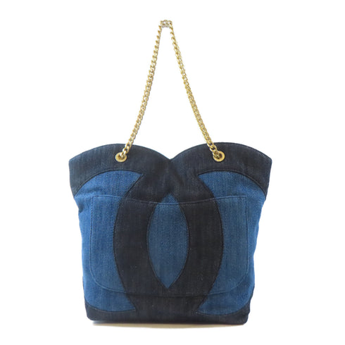 CHANELCC GHW Shoulder Tote Bag Denim Blue