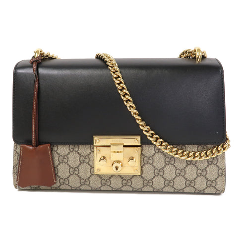 GUCCI GG GHW Padlock GG Shoulder Bag Calfskin Leather/Coated Canvas Brown/Black