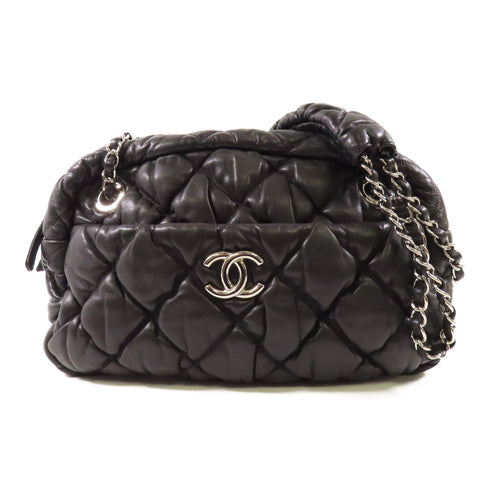 CHANEL CC SHW Bubble Chain Shoulder Bag Lambskin Leather Black