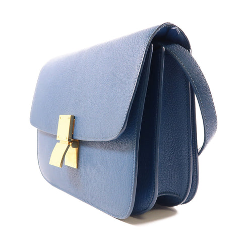 CELINE GHW Classic Box Shoulder Bag Calfskin Leather Blue