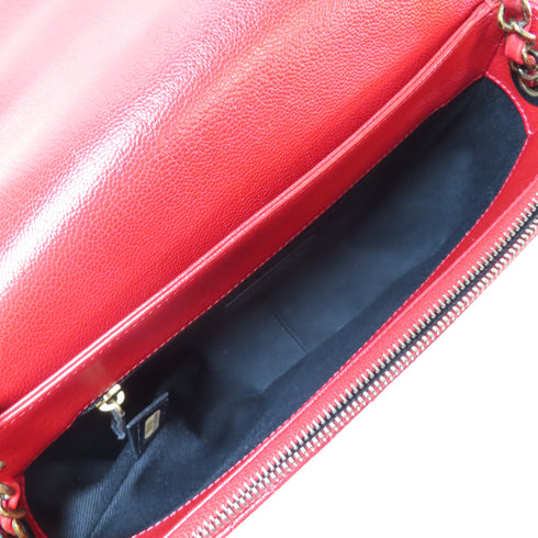 CHANEL Quilted CC GHW 2 Way Chain Shoulder Bag Calfskin Leather Red