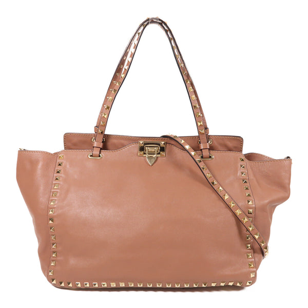 Valentino GHW 2 Way Shoulder Bag Calfskin Leather Pink