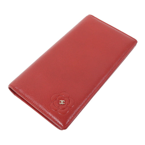 CHANEL CC SHW Long Wallet Calfskin Leather Red v1