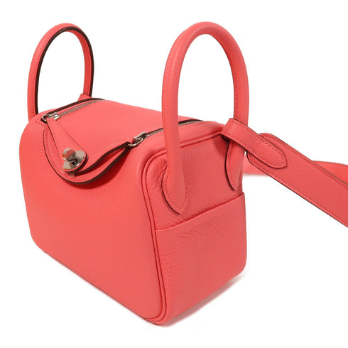 HERMES PHW Mini Lindy Shoulder Bag Taurillon Clemence Leather Rose Azalee/Pink