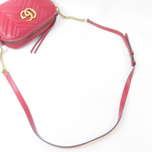 GUCCI GG GHW GG Marmont Small Shoulder Bag 447632 Calfskin Leather Red