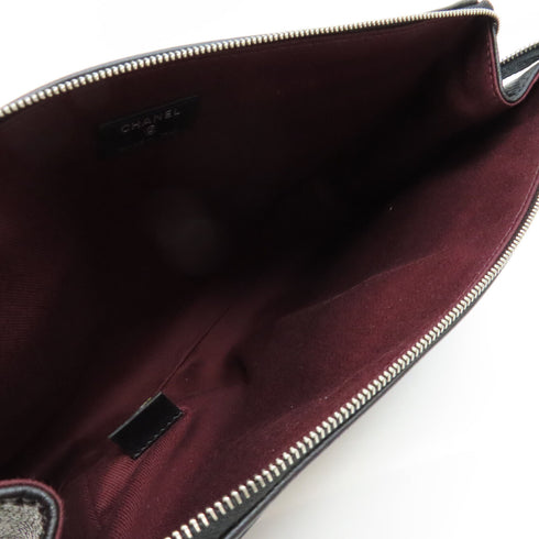 CHANEL CC SHW Clutch Bag Calfskin Leather Black