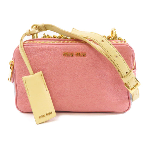 Miu Miu GHW Chain Shoulder Bag Calfskin Leather Pink Light Blue Light Yellow
