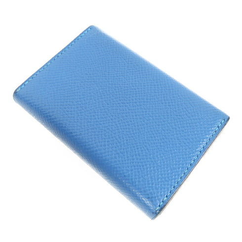 HERMES PHW Card Case Leather Blue