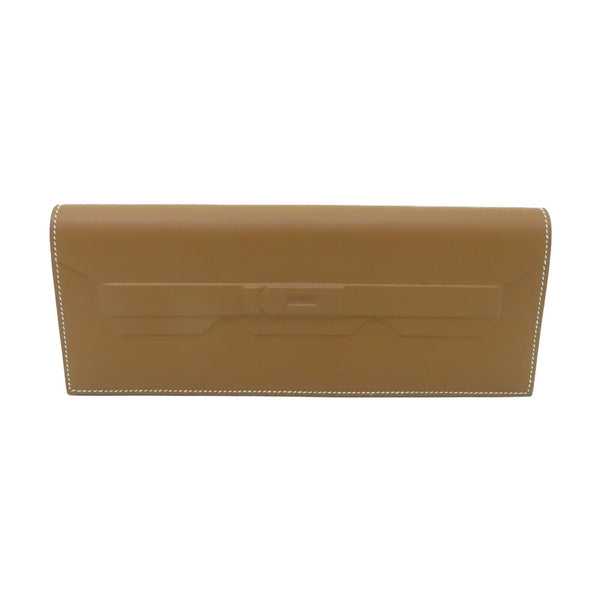HERMES Shadow Clutch Bag Veau Swift Leather Gold Brown