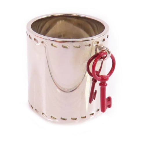 HERMES Palladium Scarf Ring Metal Silver Tone Color Red