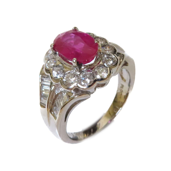 Fine Jewelry 2.10ct Ruby 1.12ct Diamond Ring US#5.5 PT900 Platinum