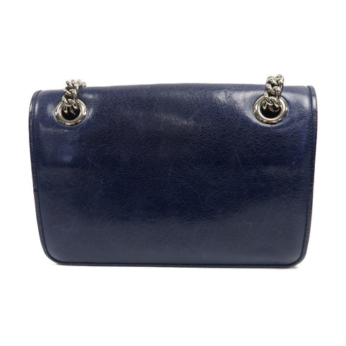 Miu Miu SHW Chain Shoulder Bag Calfskin Leather 5BD015 Navy Blue