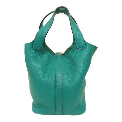 HERMES PHW Picotin PM Tote Bag Handbag Clemence Leather Vert Verone Green