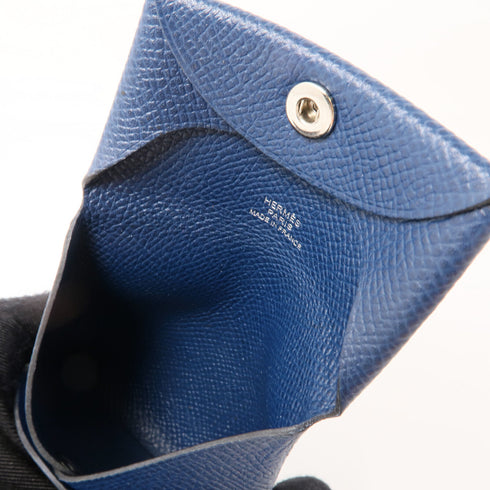 HERMES PHW Bastia Coins Case Purse Veau Epsom Leather Blue