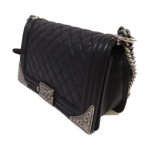 CHANEL Quilted SHW CC Le Boy 25 Chain Shoulder Bag Calfskin Leather A90423 Black