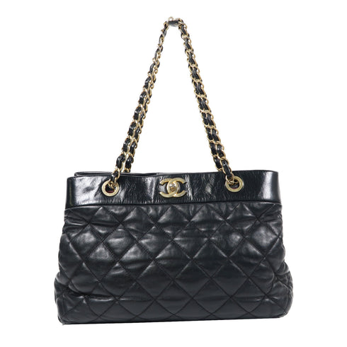 CHANEL Quilted CC GHW Soft Elegance Quilted Shoulder Bag A66415 Calfskin Black