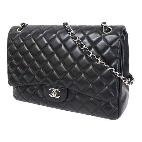 CHANEL Quilted CC SHW Maxi Jumbo Chain Shoulder Bag Lambskin Leather Black