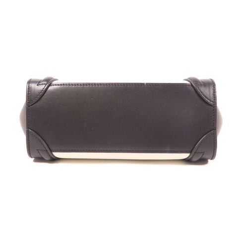 CELINE GHW Nano Luggage 2 Way Shoulder Bag Handbag Calfskin Leather Black White