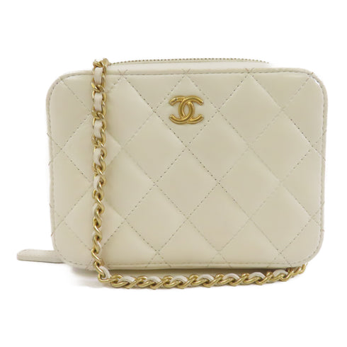 CHANEL Quilted CC GHW Camera Case Chain Shoulder Bag Lambskin Leather White