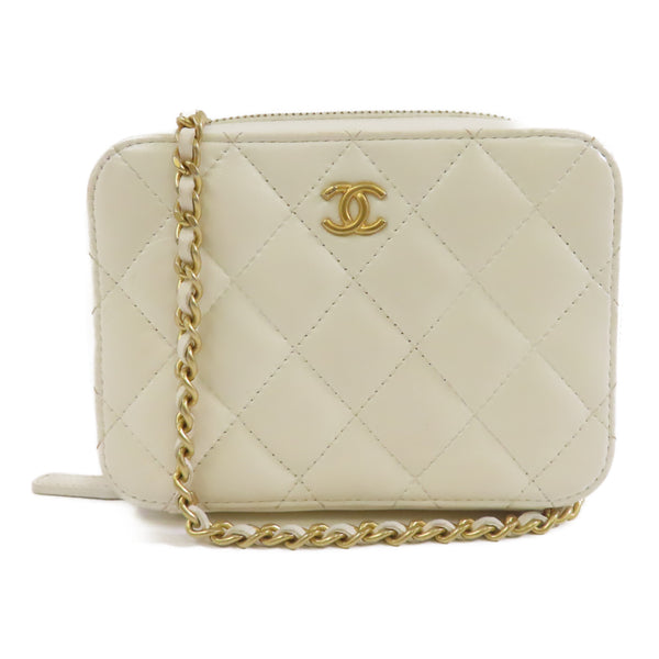 CHANEL Quilted CC GHW Camera Case Chain Shoulder Bag Lambskin Leather White