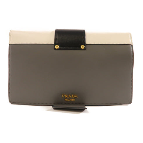 PRADA GHW Cahier Shoulder Bag Calfskin Leather 1BD069 Grey/White/Black