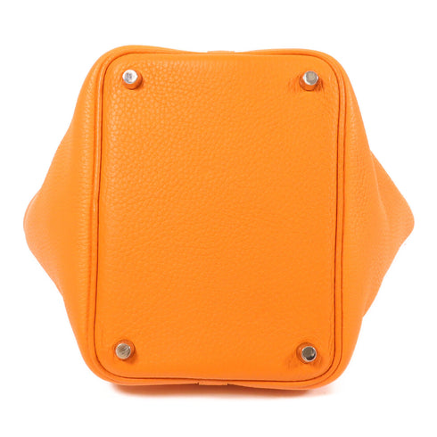 HERMES PHW Picotin PM Hand Bag/Bucket Tote Bag Clemence Leather Orange